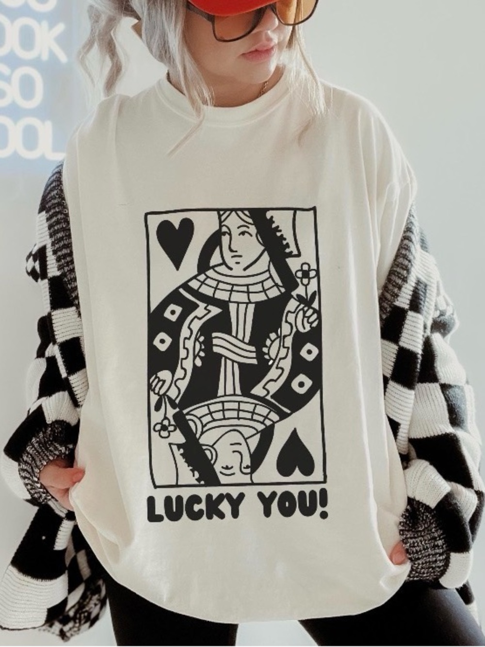 Comfort Colors Lucky You Queen of Hearts T-Shirt, Cherry Aesthetic Graphic Tee